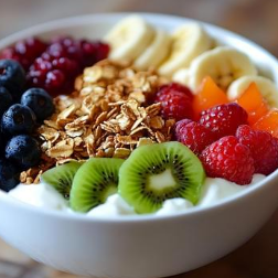 Bowl with yogurt, granola, and fresh fruits