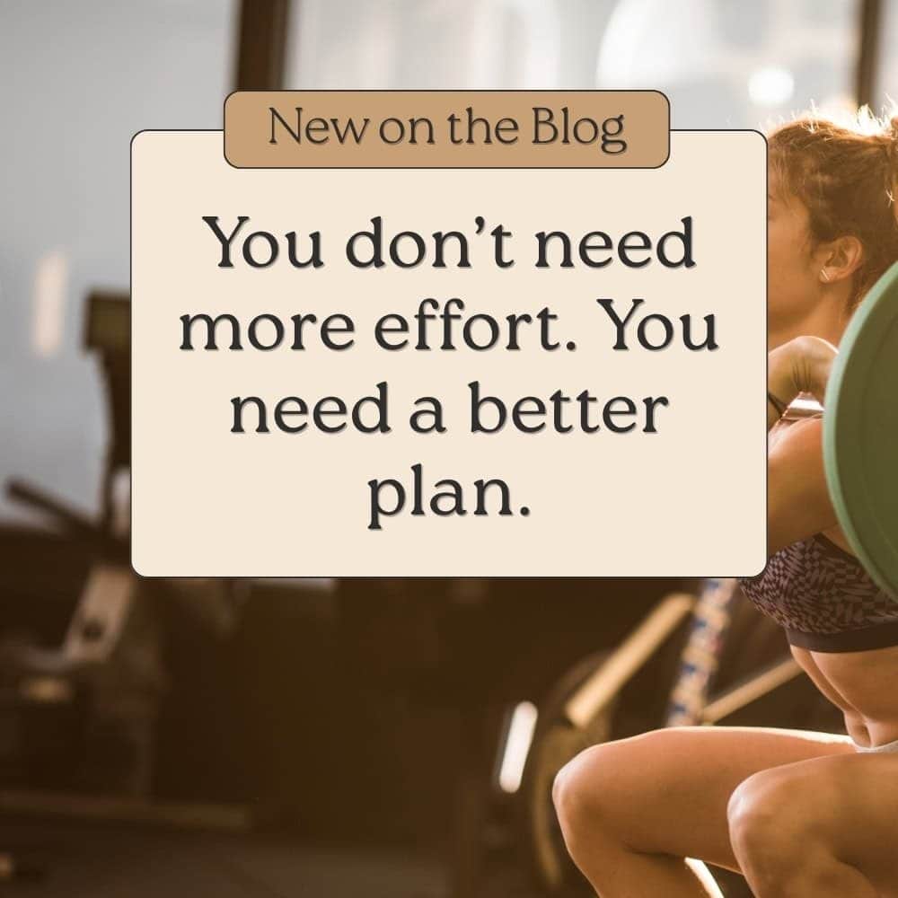 Woman lifting weights in gym with quote about needing a better plan