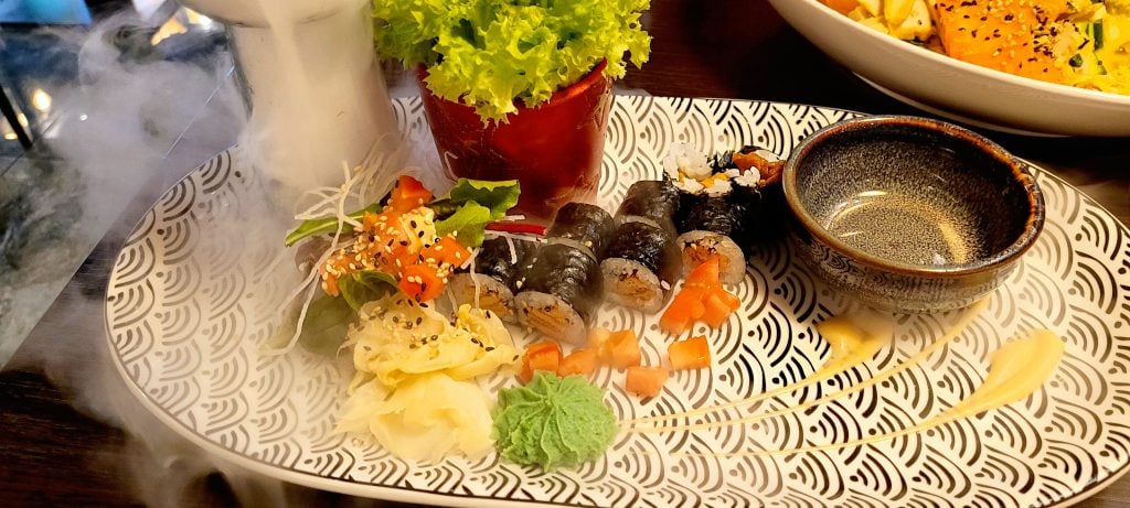 vegetarian sushi rolls with avocado and fresh vegetables light healthy restaurant option