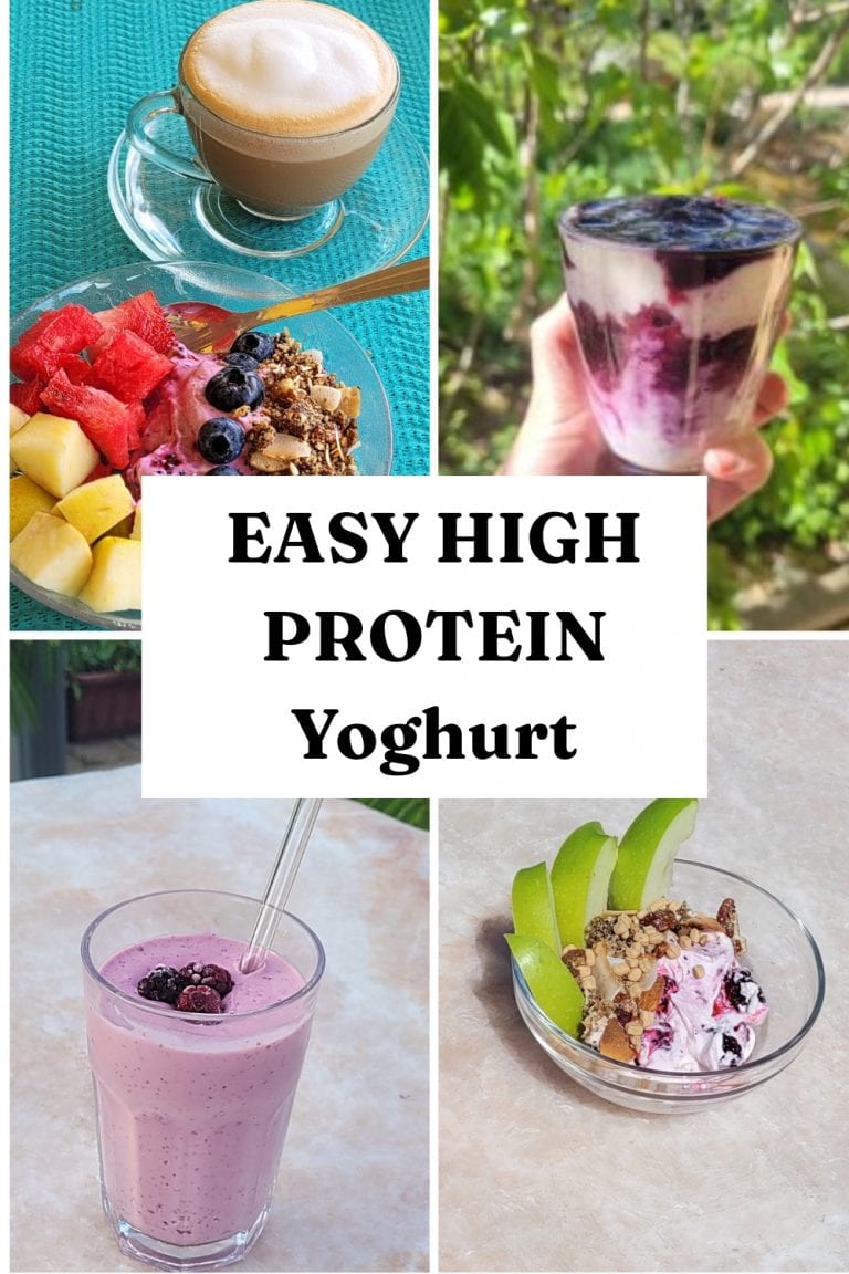 Delicious high-protein yogurt with fresh fruit and toppings for a healthy snack.